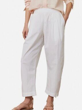 Marine Layer Kyra Poplin Barrel Pants White Cotton Kapok Elastic Waist Size M